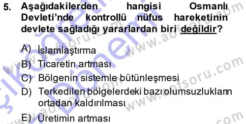 Osmanlı İktisat Tarihi Dersi Ara Sınavı Deneme Sınav Soruları 5. Soru