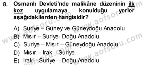 Osmanlı İktisat Tarihi Dersi Ara Sınavı Deneme Sınav Soruları 8. Soru