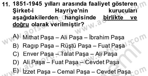 Osmanlı İktisat Tarihi Dersi 2014 - 2015 Yılı Tek Ders Sınav Soruları 11. Soru