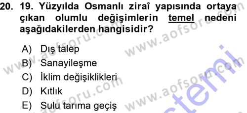Osmanlı İktisat Tarihi Dersi Ara Sınavı Deneme Sınav Soruları 20. Soru