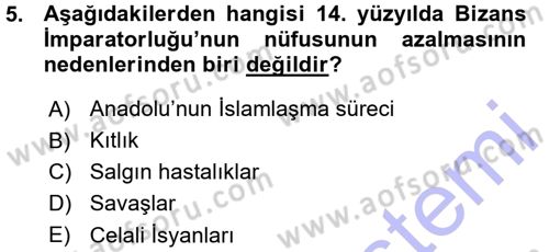 Osmanlı İktisat Tarihi Dersi Ara Sınavı Deneme Sınav Soruları 5. Soru