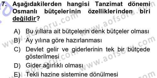 Osmanlı İktisat Tarihi Dersi 2015 - 2016 Yılı (Vize) Ara Sınav Soruları 7. Soru