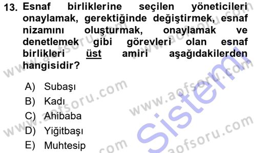 Osmanlı İktisat Tarihi Dersi 2015 - 2016 Yılı (Final) Dönem Sonu Sınav Soruları 13. Soru