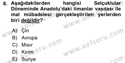 Osmanlı İktisat Tarihi Dersi 2015 - 2016 Yılı (Final) Dönem Sonu Sınav Soruları 8. Soru