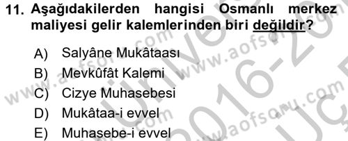 Osmanlı İktisat Tarihi Dersi 2016 - 2017 Yılı 3 Ders Sınav Soruları 11. Soru