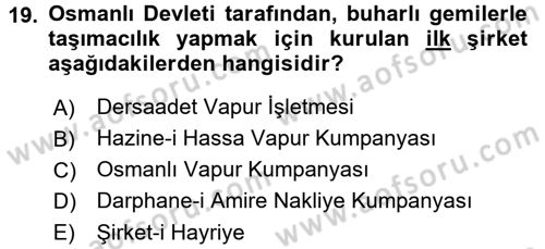 Osmanlı İktisat Tarihi Dersi 2016 - 2017 Yılı 3 Ders Sınav Soruları 19. Soru