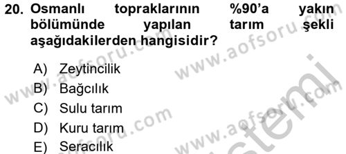 Osmanlı İktisat Tarihi Dersi 2016 - 2017 Yılı 3 Ders Sınav Soruları 20. Soru