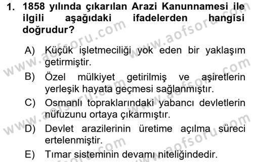 Osmanlı İktisat Tarihi Dersi 2016 - 2017 Yılı (Vize) Ara Sınav Soruları 1. Soru