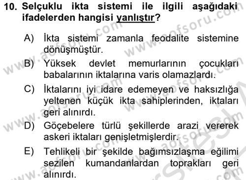 Osmanlı İktisat Tarihi Dersi 2016 - 2017 Yılı (Vize) Ara Sınav Soruları 10. Soru