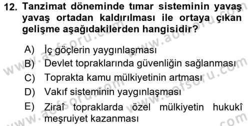 Osmanlı İktisat Tarihi Dersi 2016 - 2017 Yılı (Vize) Ara Sınav Soruları 12. Soru