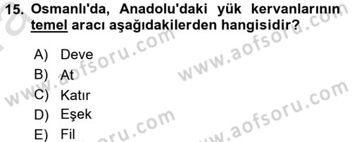 Osmanlı İktisat Tarihi Dersi 2016 - 2017 Yılı (Vize) Ara Sınav Soruları 15. Soru