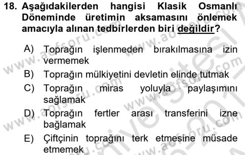Osmanlı İktisat Tarihi Dersi 2016 - 2017 Yılı (Vize) Ara Sınav Soruları 18. Soru