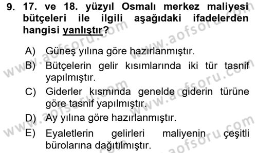 Osmanlı İktisat Tarihi Dersi 2016 - 2017 Yılı (Vize) Ara Sınav Soruları 9. Soru