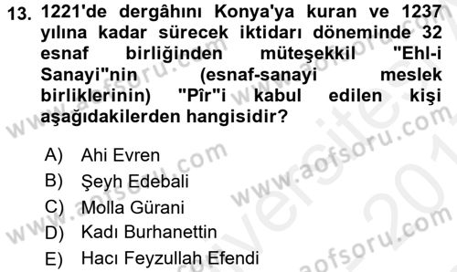 Osmanlı İktisat Tarihi Dersi 2016 - 2017 Yılı (Final) Dönem Sonu Sınav Soruları 13. Soru