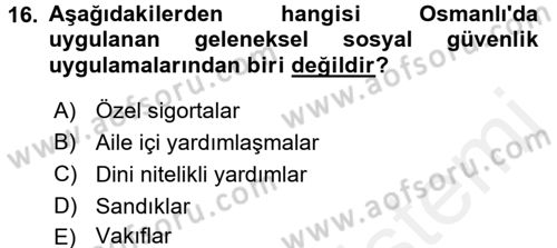 Osmanlı İktisat Tarihi Dersi 2016 - 2017 Yılı (Final) Dönem Sonu Sınav Soruları 16. Soru