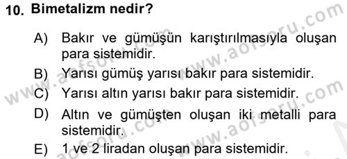 Osmanlı İktisat Tarihi Dersi 2017 - 2018 Yılı 3 Ders Sınav Soruları 10. Soru
