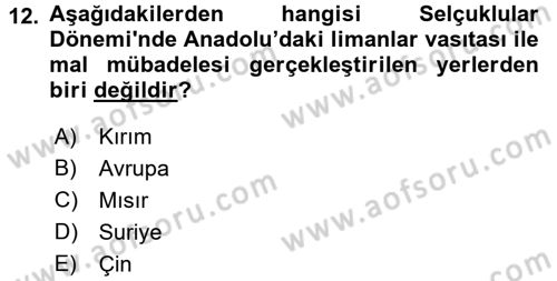 Osmanlı İktisat Tarihi Dersi 2017 - 2018 Yılı 3 Ders Sınav Soruları 12. Soru