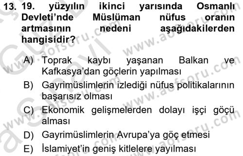 Osmanlı İktisat Tarihi Dersi Ara Sınavı Deneme Sınav Soruları 13. Soru