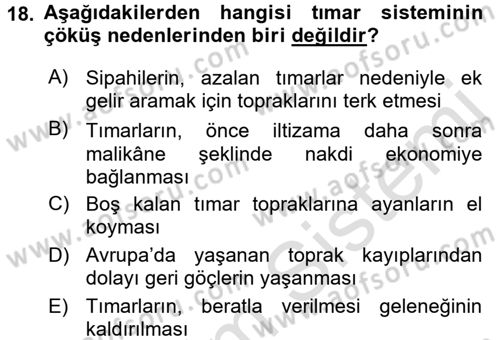 Osmanlı İktisat Tarihi Dersi Ara Sınavı Deneme Sınav Soruları 18. Soru