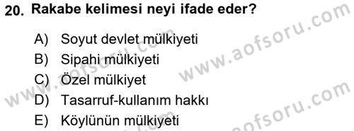 Osmanlı İktisat Tarihi Dersi 2017 - 2018 Yılı (Vize) Ara Sınav Soruları 20. Soru