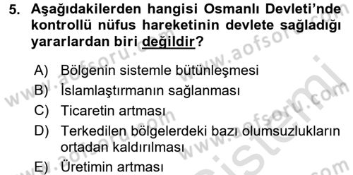 Osmanlı İktisat Tarihi Dersi Ara Sınavı Deneme Sınav Soruları 5. Soru