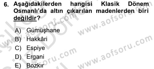 Osmanlı İktisat Tarihi Dersi Ara Sınavı Deneme Sınav Soruları 6. Soru
