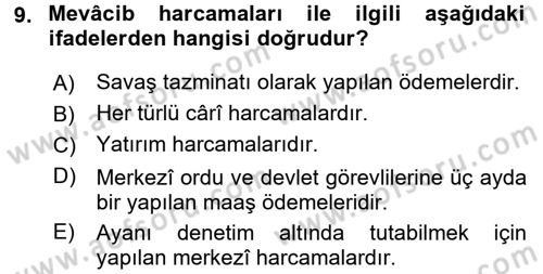 Osmanlı İktisat Tarihi Dersi Ara Sınavı Deneme Sınav Soruları 9. Soru