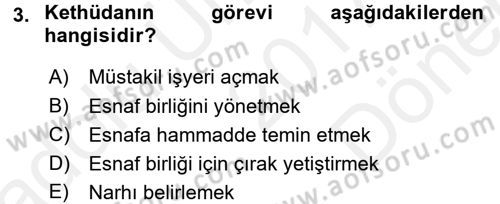 Osmanlı İktisat Tarihi Dersi 2017 - 2018 Yılı (Final) Dönem Sonu Sınav Soruları 3. Soru