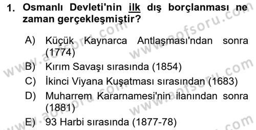 Osmanlı İktisat Tarihi Dersi Ara Sınavı Deneme Sınav Soruları 1. Soru