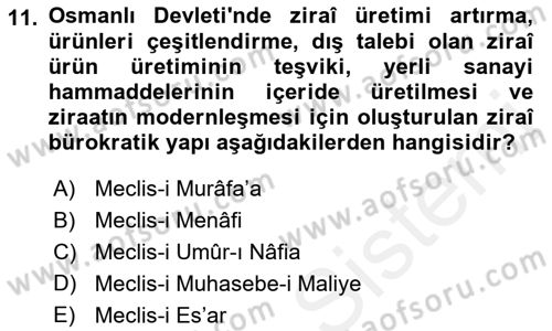 Osmanlı İktisat Tarihi Dersi 2018 - 2019 Yılı (Vize) Ara Sınav Soruları 11. Soru