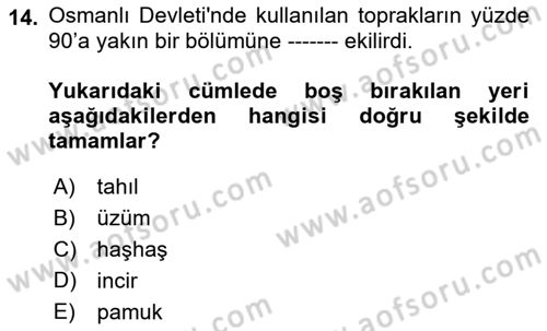 Osmanlı İktisat Tarihi Dersi 2018 - 2019 Yılı (Vize) Ara Sınav Soruları 14. Soru