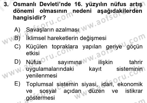 Osmanlı İktisat Tarihi Dersi Ara Sınavı Deneme Sınav Soruları 3. Soru