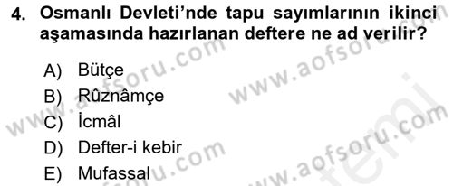 Osmanlı İktisat Tarihi Dersi 2018 - 2019 Yılı (Vize) Ara Sınav Soruları 4. Soru