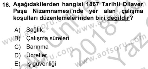 Osmanlı İktisat Tarihi Dersi 2018 - 2019 Yılı Yaz Okulu Sınav Soruları 16. Soru
