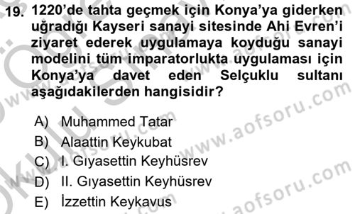 Osmanlı İktisat Tarihi Dersi 2018 - 2019 Yılı Yaz Okulu Sınav Soruları 19. Soru