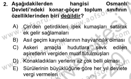 Osmanlı İktisat Tarihi Dersi 2018 - 2019 Yılı Yaz Okulu Sınav Soruları 2. Soru