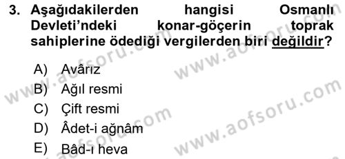 Osmanlı İktisat Tarihi Dersi 2018 - 2019 Yılı Yaz Okulu Sınav Soruları 3. Soru