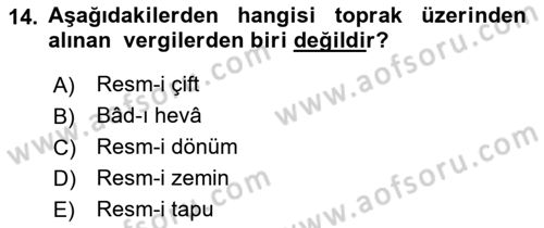 Osmanlı İktisat Tarihi Dersi Ara Sınavı Deneme Sınav Soruları 14. Soru