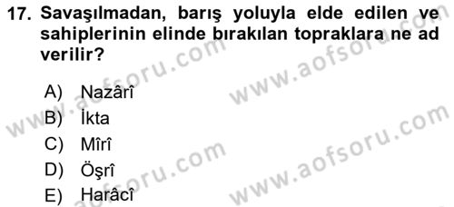 Osmanlı İktisat Tarihi Dersi Ara Sınavı Deneme Sınav Soruları 17. Soru