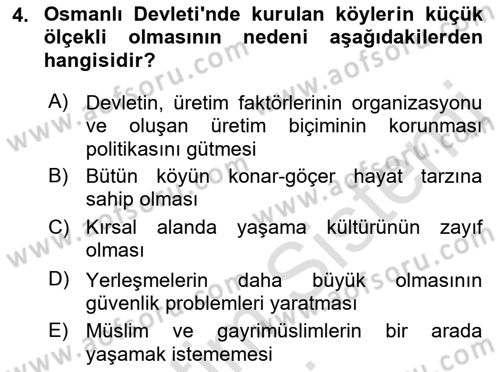 Osmanlı İktisat Tarihi Dersi Ara Sınavı Deneme Sınav Soruları 4. Soru