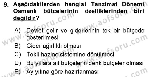 Osmanlı İktisat Tarihi Dersi Ara Sınavı Deneme Sınav Soruları 9. Soru