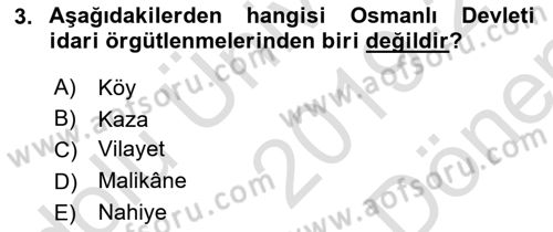Osmanlı İktisat Tarihi Dersi 2019 - 2020 Yılı (Final) Dönem Sonu Sınav Soruları 3. Soru