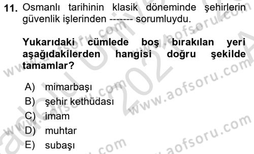 Osmanlı İktisat Tarihi Dersi 2021 - 2022 Yılı (Vize) Ara Sınav Soruları 11. Soru