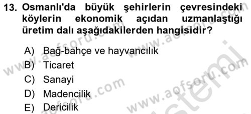 Osmanlı İktisat Tarihi Dersi 2021 - 2022 Yılı (Vize) Ara Sınav Soruları 13. Soru