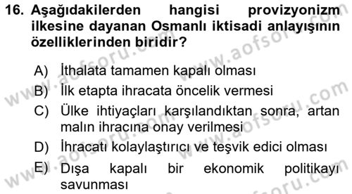Osmanlı İktisat Tarihi Dersi 2021 - 2022 Yılı (Vize) Ara Sınav Soruları 16. Soru