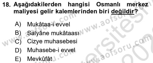 Osmanlı İktisat Tarihi Dersi 2021 - 2022 Yılı (Vize) Ara Sınav Soruları 18. Soru