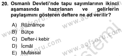 Osmanlı İktisat Tarihi Dersi 2021 - 2022 Yılı (Vize) Ara Sınav Soruları 20. Soru