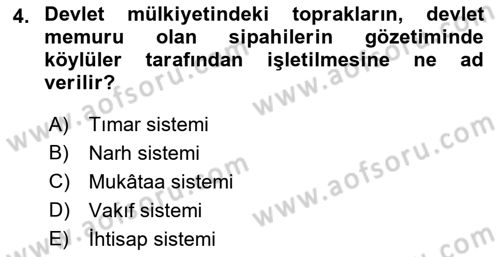 Osmanlı İktisat Tarihi Dersi 2021 - 2022 Yılı (Vize) Ara Sınav Soruları 4. Soru