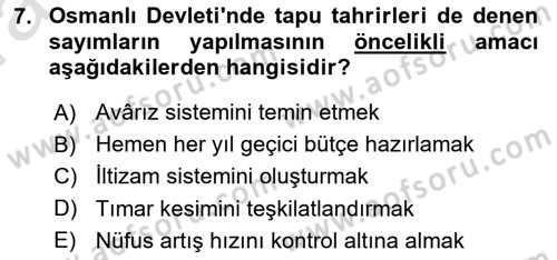 Osmanlı İktisat Tarihi Dersi 2021 - 2022 Yılı (Vize) Ara Sınav Soruları 7. Soru