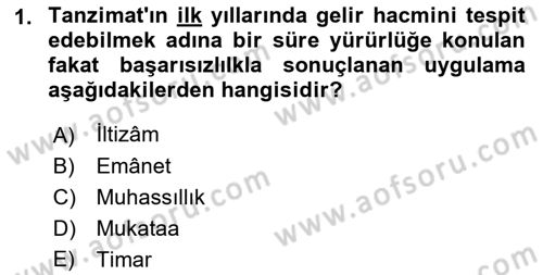 Osmanlı İktisat Tarihi Dersi 2021 - 2022 Yılı (Final) Dönem Sonu Sınav Soruları 1. Soru